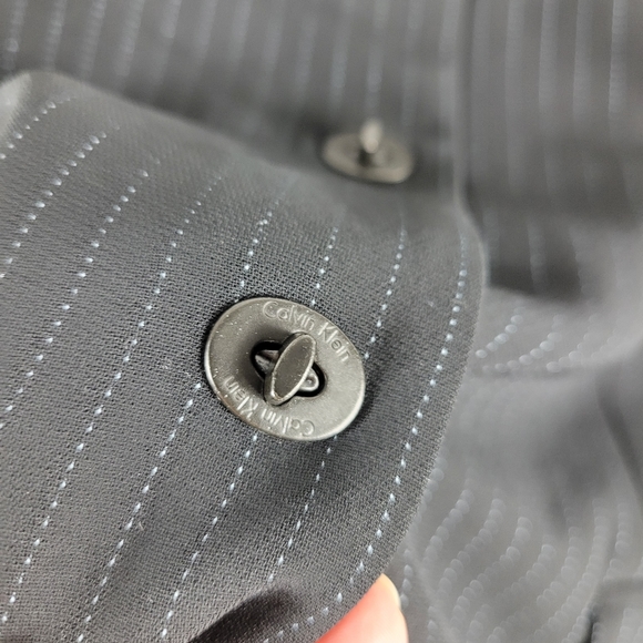 Calvin Klein Pinstripe Single Breasted Toggle Twist Button Notch Lapel Blazer - Picture 4 of 9